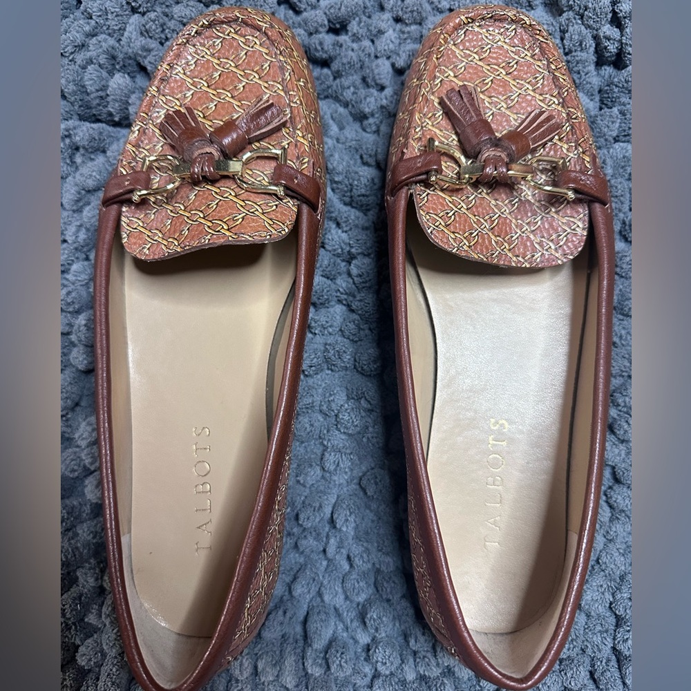 Talbots EVERSON TASSELED PEBBLED LEATHER DRIVING MOCCASINS - CHAINLINK